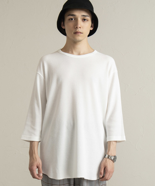 WEGO（ウィゴー）の「WEGO/ラウンドワッフル7分袖カットソー（Tシャツ/カットソー・メンズ・ホワイト/ブラック/カーキ/レッド・MEDIUM/LARGE/SMALL）」の12枚目の写真