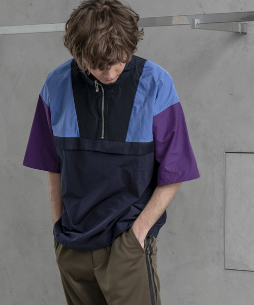 MAISON SPECIAL（メゾンスペシャル）の「オーバーサイズ配色ハーフジッププルオーバー 【MAISON SPECIAL/メゾンスペシャル】（Tシャツ/カットソー・メンズ・ネイビー/ブラック・46/48）」の2枚目の写真