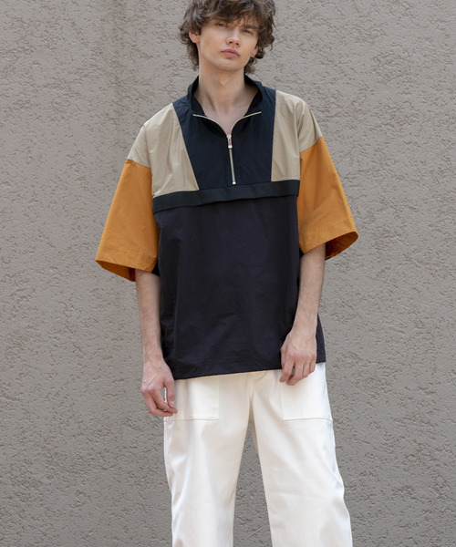 MAISON SPECIAL（メゾンスペシャル）の「オーバーサイズ配色ハーフジッププルオーバー 【MAISON SPECIAL/メゾンスペシャル】（Tシャツ/カットソー・メンズ・ネイビー/ブラック・46/48）」の8枚目の写真