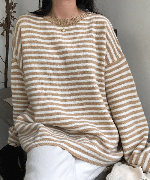 c.u.l(シーユーエル)の「【c.u.l】【2019AW】クルーネック ボーダー ビッグシルエット ニット chw843(ニット/セーター・レディース・ブラック/ベージュ/ブラウン/グレー・FREE)」の4枚目の写真