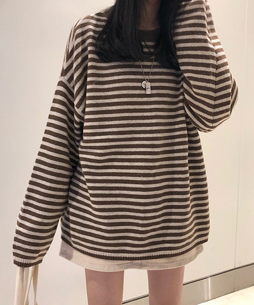 c.u.l(シーユーエル)の「【c.u.l】【2019AW】クルーネック ボーダー ビッグシルエット ニット chw843(ニット/セーター・レディース・ブラック/ベージュ/ブラウン/グレー・FREE)」の3枚目の写真