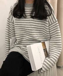 【c.u.l】【2019AW】クルーネック ボーダー ビッグシルエット ニット chw843