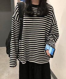【c.u.l】【2019AW】クルーネック ボーダー ビッグシルエット ニット chw843