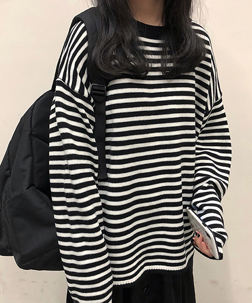 c.u.l(シーユーエル)の「【c.u.l】【2019AW】クルーネック ボーダー ビッグシルエット ニット chw843(ニット/セーター・レディース・ブラック/ベージュ/ブラウン/グレー・FREE)」の5枚目の写真