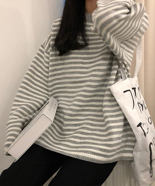 c.u.l(シーユーエル)の「【c.u.l】【2019AW】クルーネック ボーダー ビッグシルエット ニット chw843(ニット/セーター・レディース・ブラック/ベージュ/ブラウン/グレー・FREE)」の6枚目の写真