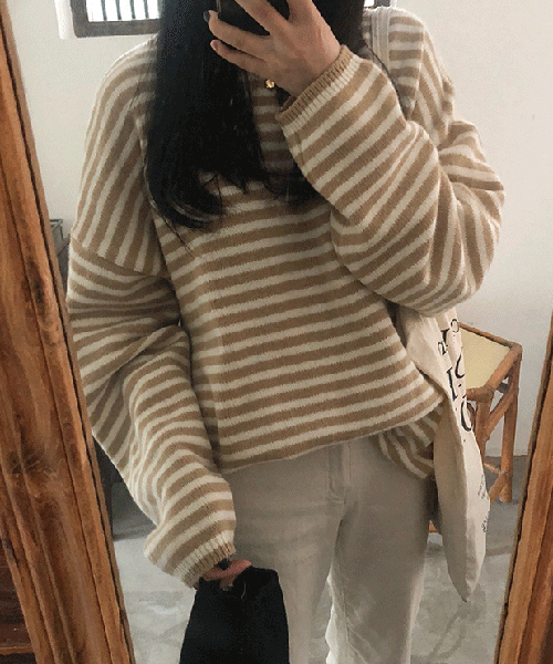 c.u.l(シーユーエル)の「【c.u.l】【2019AW】クルーネック ボーダー ビッグシルエット ニット chw843(ニット/セーター・レディース・ブラック/ベージュ/ブラウン/グレー・FREE)」の8枚目の写真
