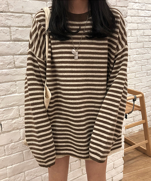 c.u.l(シーユーエル)の「【c.u.l】【2019AW】クルーネック ボーダー ビッグシルエット ニット chw843(ニット/セーター・レディース・ブラック/ベージュ/ブラウン/グレー・FREE)」の10枚目の写真
