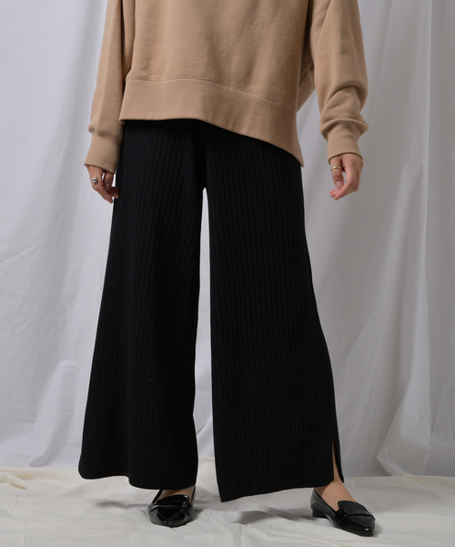 Ambre Neige(アンブルネージュ)の「リブニットパンツ【WEB/EC限定商品】(その他パンツ・レディース・ブラック/アイボリー/ライトブラウン・FREE)」の1枚目の写真