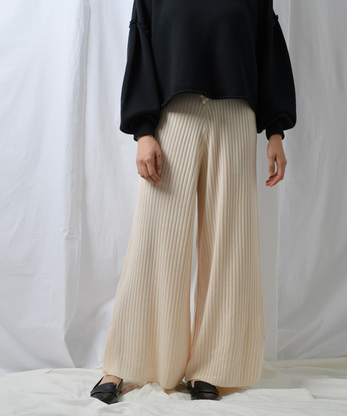 Ambre Neige(アンブルネージュ)の「リブニットパンツ【WEB/EC限定商品】(その他パンツ・レディース・ブラック/アイボリー/ライトブラウン・FREE)」の14枚目の写真