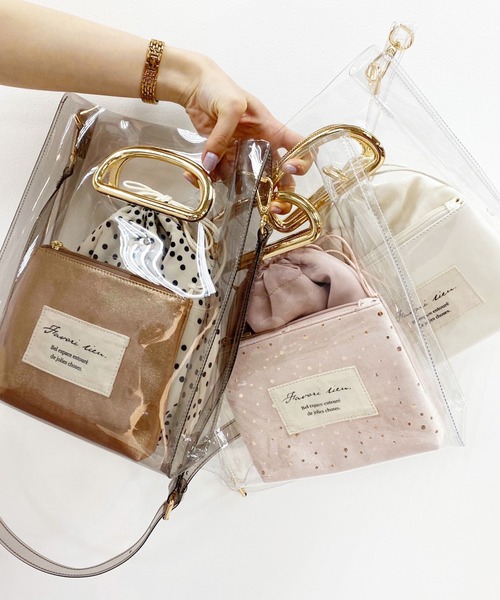 one after another NICE CLAUP(ワンアフターアナザーナイスクラップ)の「PVCポーチ付き3点バッグ(ショルダーバッグ・レディース・アイボリー/グレー/ピンク・FREE)」の11枚目の写真