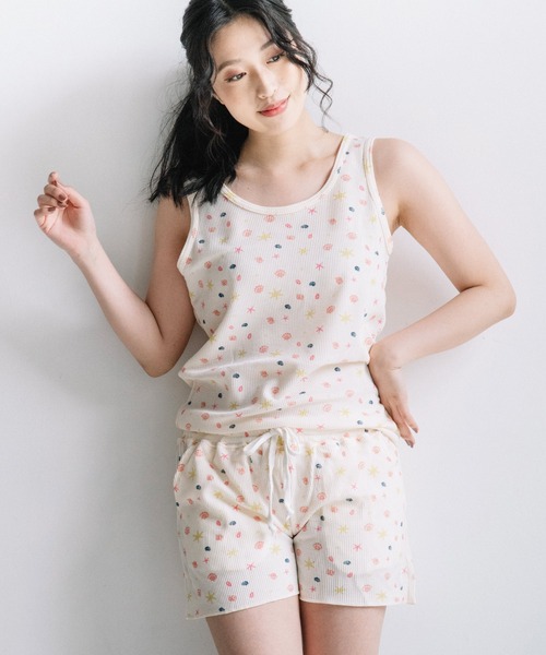 海柄 ルームウェア2点セット / タンクトップ ショートハーフパンツ