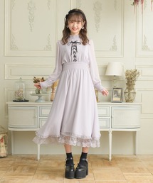 レースアップロングシフォンワンピース