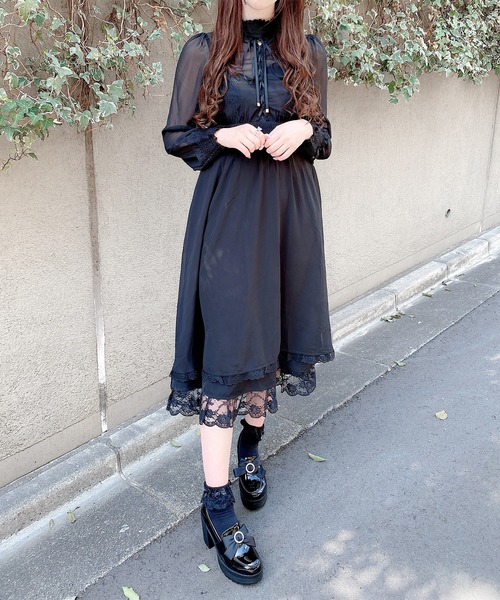 ROJITA(ロジータ)の「レースアップロングシフォンワンピース(ワンピース・レディース・ブラック/ピンク/ラベンダー・FREE)」の11枚目の写真