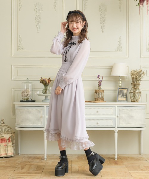 セール】レースアップロングシフォンワンピース（ワンピース