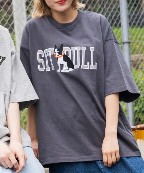 WEGO（ウィゴー）の「WEGO/DOG刺繍ビッグシルエットTシャツ（Tシャツ/カットソー・メンズ・杢グレー/スミクロ・MEDIUM/LARGE）」の2枚目の写真