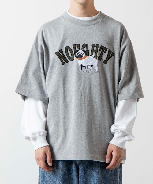 WEGO（ウィゴー）の「WEGO/DOG刺繍ビッグシルエットTシャツ（Tシャツ/カットソー・メンズ・杢グレー/スミクロ・MEDIUM/LARGE）」の9枚目の写真