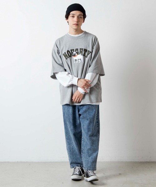 WEGO（ウィゴー）の「WEGO/DOG刺繍ビッグシルエットTシャツ（Tシャツ/カットソー・メンズ・杢グレー/スミクロ・MEDIUM/LARGE）」の3枚目の写真