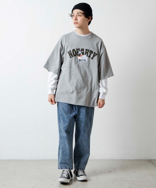 WEGO（ウィゴー）の「WEGO/DOG刺繍ビッグシルエットTシャツ（Tシャツ/カットソー・メンズ・杢グレー/スミクロ・MEDIUM/LARGE）」の15枚目の写真