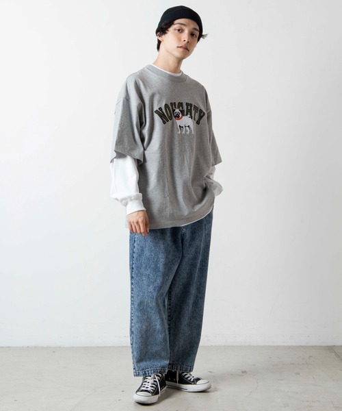 WEGO（ウィゴー）の「WEGO/DOG刺繍ビッグシルエットTシャツ（Tシャツ/カットソー・メンズ・杢グレー/スミクロ・MEDIUM/LARGE）」の13枚目の写真