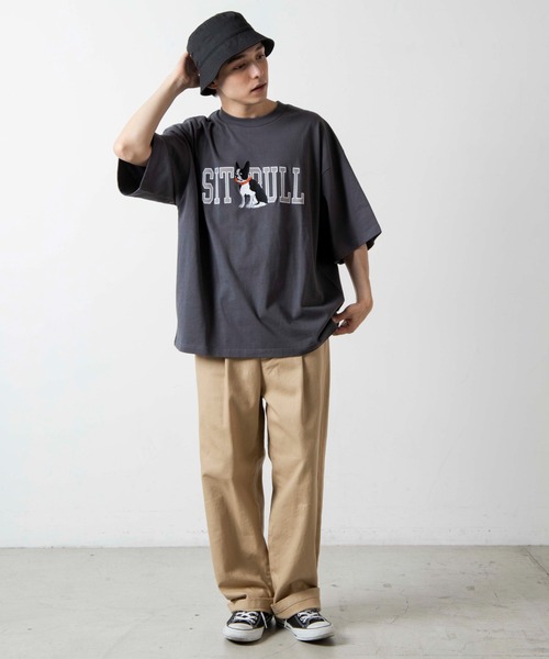 WEGO（ウィゴー）の「WEGO/DOG刺繍ビッグシルエットTシャツ（Tシャツ/カットソー・メンズ・杢グレー/スミクロ・MEDIUM/LARGE）」の5枚目の写真