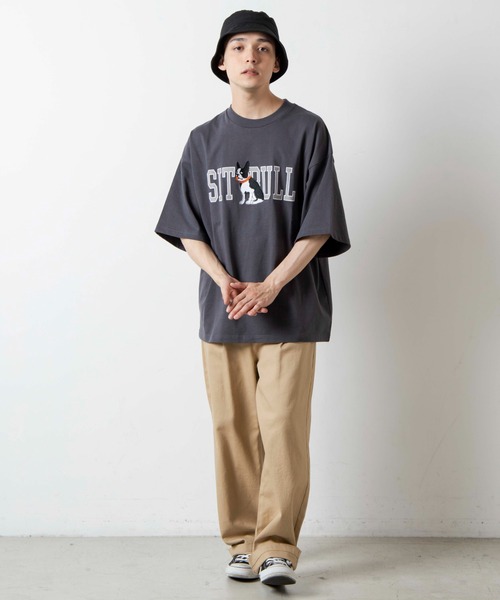 WEGO（ウィゴー）の「WEGO/DOG刺繍ビッグシルエットTシャツ（Tシャツ/カットソー・メンズ・杢グレー/スミクロ・MEDIUM/LARGE）」の7枚目の写真