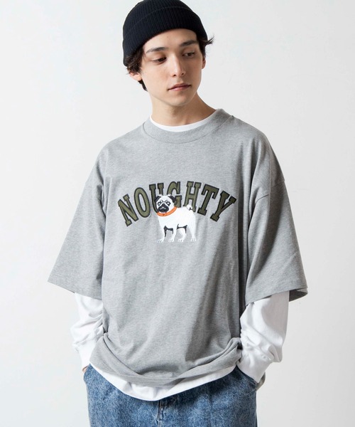 WEGO（ウィゴー）の「WEGO/DOG刺繍ビッグシルエットTシャツ（Tシャツ/カットソー・メンズ・杢グレー/スミクロ・MEDIUM/LARGE）」の20枚目の写真
