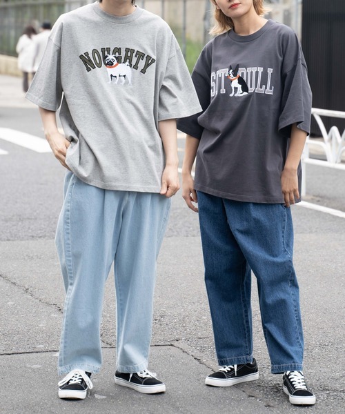 WEGO（ウィゴー）の「WEGO/DOG刺繍ビッグシルエットTシャツ（Tシャツ/カットソー・メンズ・杢グレー/スミクロ・MEDIUM/LARGE）」の19枚目の写真