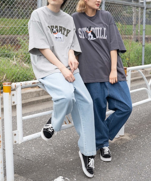 WEGO（ウィゴー）の「WEGO/DOG刺繍ビッグシルエットTシャツ（Tシャツ/カットソー・メンズ・杢グレー/スミクロ・MEDIUM/LARGE）」の17枚目の写真