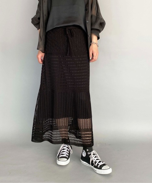 PICCIN（ピッチン）の「クロシェ編みロングスカート（スカート・レディース・ブラック/ベージュ/パープル・M/L）」の2枚目の写真