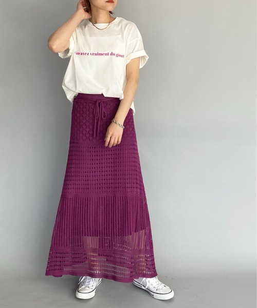 PICCIN（ピッチン）の「クロシェ編みロングスカート（スカート・レディース・ブラック/ベージュ/パープル・M/L）」の16枚目の写真