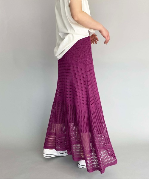 PICCIN（ピッチン）の「クロシェ編みロングスカート（スカート・レディース・ブラック/ベージュ/パープル・M/L）」の9枚目の写真