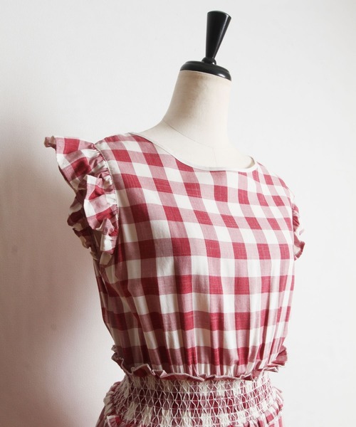 tocco closet（トッコ　クローゼット）の「フリル付きウエストシャーリングパール装飾バックリボンギンガムチェックワンピース（ワンピース・レディース・ダークネイビー/レッド・M）」の20枚目の写真