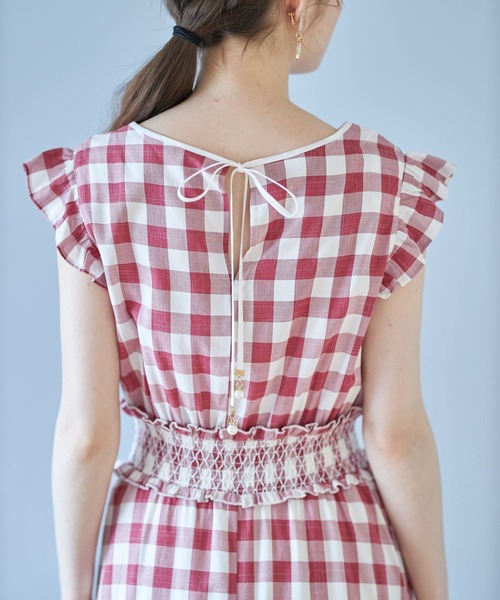 フリル付きウエストシャーリングパール装飾バックリボンギンガムチェックワンピース tocco closet（トッコ クローゼット）の「フリル付きウエスト