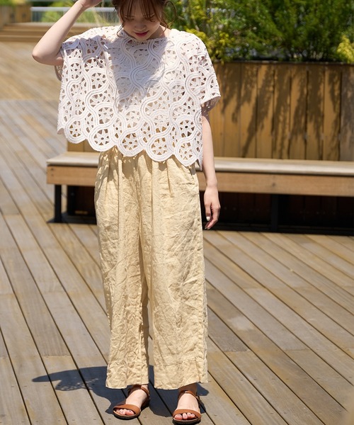 PUAL CE CIN(ピュアルセシン)の「カギ針編み調レースブラウス(シャツ/ブラウス・レディース・グレー/ベージュ/ブラック・FREE)」の9枚目の写真