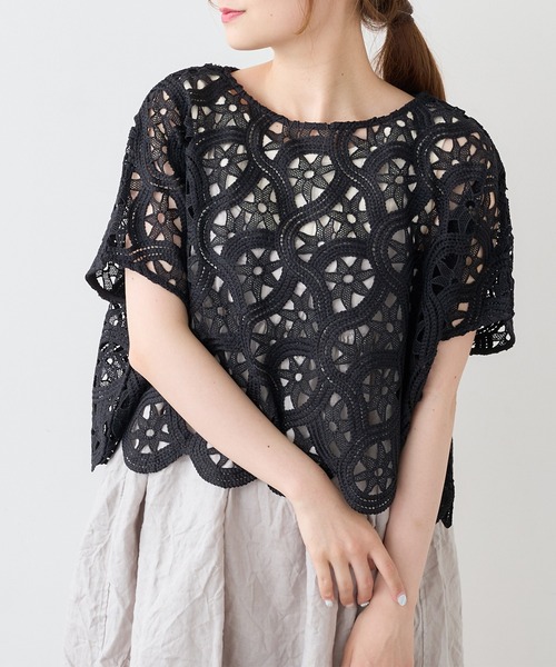 PUAL CE CIN(ピュアルセシン)の「カギ針編み調レースブラウス(シャツ/ブラウス・レディース・グレー/ベージュ/ブラック・FREE)」の15枚目の写真