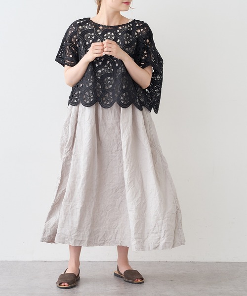 PUAL CE CIN(ピュアルセシン)の「カギ針編み調レースブラウス(シャツ/ブラウス・レディース・グレー/ベージュ/ブラック・FREE)」の21枚目の写真