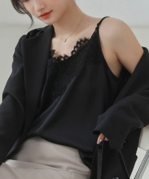 Coo+i(クーイ)の「サテンシルクレースキャミソール(キャミソール・レディース・ブラック/ホワイト/ベージュ/ピンク/グリーン/ブルー・FREE)」の20枚目の写真