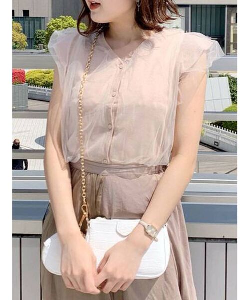 dazzlin（ダズリン）の「チュールベールニットトップス（ニット/セーター・レディース・ブラック/ベージュ/オフホワイト/ピンク・FREE）」の4枚目の写真