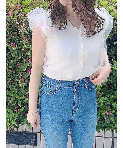 dazzlin（ダズリン）の「チュールベールニットトップス（ニット/セーター・レディース・ブラック/ベージュ/オフホワイト/ピンク・FREE）」の7枚目の写真