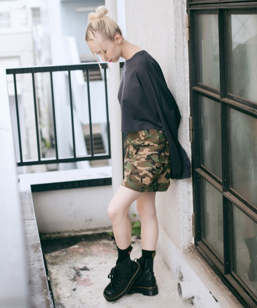 X-girl（エックスガール）の「MILITARY CARGO MINI SKIRT（スカート・レディース・ブラック/カモフラージュ・S/XS/M）」の7枚目の写真