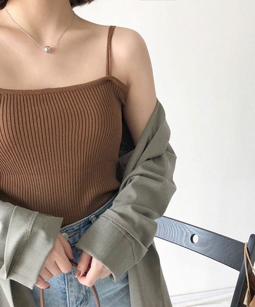 Anuenue(アヌエヌエ)の「ダブル肩紐デザインリブキャミソール(キャミソール・レディース・ブラック/ブラウン/エメラルド/イエロー/ピンク/クリーム/ブルー/ホワイト・FREE)」の3枚目の写真