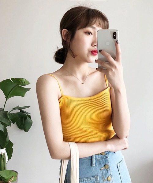 Anuenue(アヌエヌエ)の「ダブル肩紐デザインリブキャミソール(キャミソール・レディース・ブラック/ブラウン/エメラルド/イエロー/ピンク/クリーム/ブルー/ホワイト・FREE)」の7枚目の写真