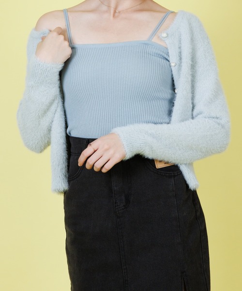 Anuenue(アヌエヌエ)の「ダブル肩紐デザインリブキャミソール(キャミソール・レディース・ブラック/ブラウン/エメラルド/イエロー/ピンク/クリーム/ブルー/ホワイト・FREE)」の11枚目の写真