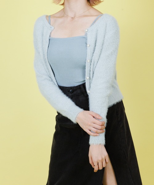 Anuenue(アヌエヌエ)の「ダブル肩紐デザインリブキャミソール(キャミソール・レディース・ブラック/ブラウン/エメラルド/イエロー/ピンク/クリーム/ブルー/ホワイト・FREE)」の12枚目の写真