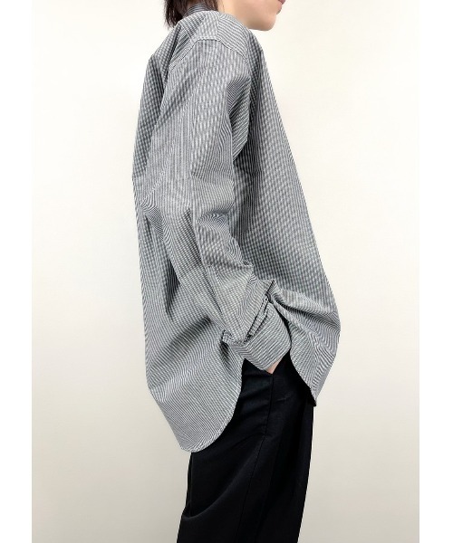 XU(エックスユー)の「【XU/エックスユー】over sized stripe long sleeve shirt/オーバー サイズ ストライプ ロング スリーブ ティー ビッグシルエット ロング シャツ(シャツ/ブラウス・メンズ・ホワイト/ブラック/ブルー・M)」の13枚目の写真