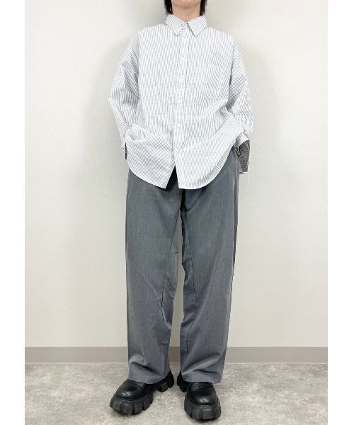 XU(エックスユー)の「【XU/エックスユー】over sized stripe long sleeve shirt/オーバー サイズ ストライプ ロング スリーブ ティー ビッグシルエット ロング シャツ(シャツ/ブラウス・メンズ・ホワイト/ブラック/ブルー・M)」の11枚目の写真