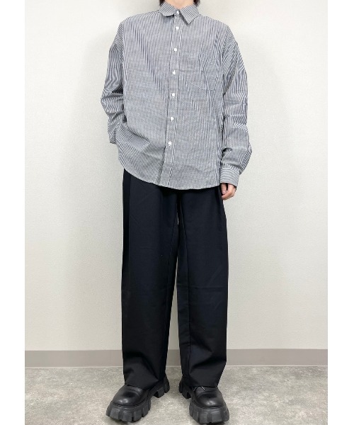 XU(エックスユー)の「【XU/エックスユー】over sized stripe long sleeve shirt/オーバー サイズ ストライプ ロング スリーブ ティー ビッグシルエット ロング シャツ(シャツ/ブラウス・メンズ・ホワイト/ブラック/ブルー・M)」の15枚目の写真