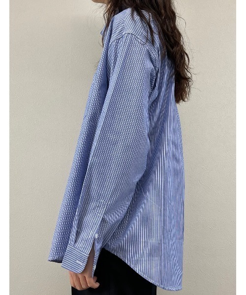 XU(エックスユー)の「【XU/エックスユー】over sized stripe long sleeve shirt/オーバー サイズ ストライプ ロング スリーブ ティー ビッグシルエット ロング シャツ(シャツ/ブラウス・メンズ・ホワイト/ブラック/ブルー・M)」の7枚目の写真