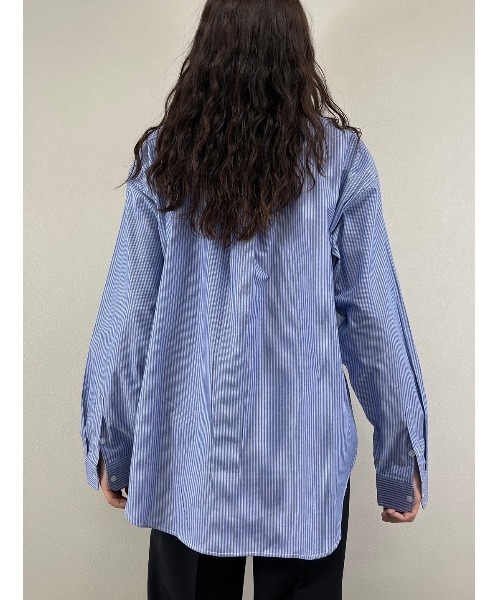 XU(エックスユー)の「【XU/エックスユー】over sized stripe long sleeve shirt/オーバー サイズ ストライプ ロング スリーブ ティー ビッグシルエット ロング シャツ(シャツ/ブラウス・メンズ・ホワイト/ブラック/ブルー・M)」の8枚目の写真
