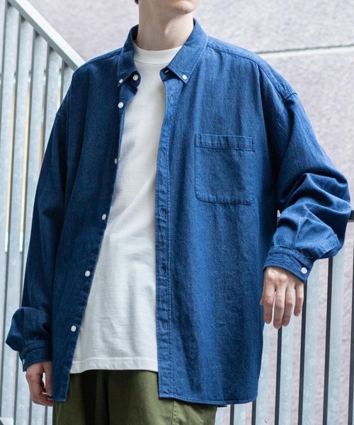 WEGO(ウィゴー)の「WEGO/ビッグボタンダウンシャツ(シャツ/ブラウス・メンズ・ホワイト/ベージュ/インディゴブルー/ライトインディゴブルー/ブルー系その他/ブルー系その他4/グリーン系その他4/その他4/その他1/その他2/その他3・MEDIUM/LARGE)」の5枚目の写真